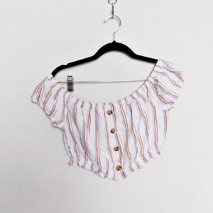 Aeropostale Striped Linen Blend Off the Shoulder Crop Top Size Medium